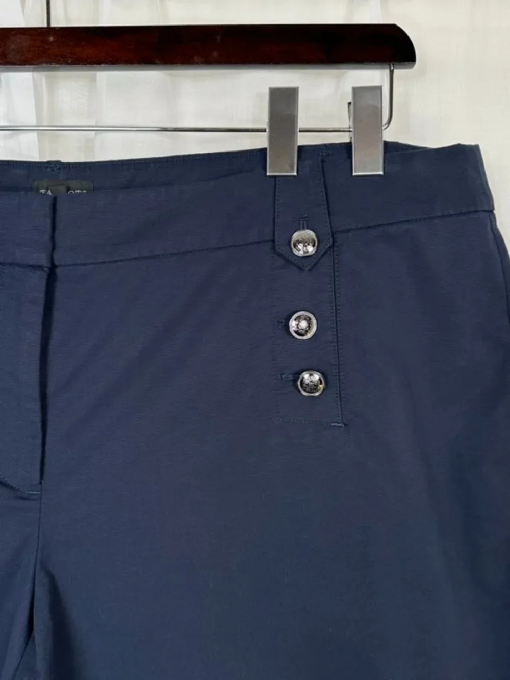 Talbots Plus Size 24W Navy Blue Chino Sailor Shorts High Waist Nautical Buttons